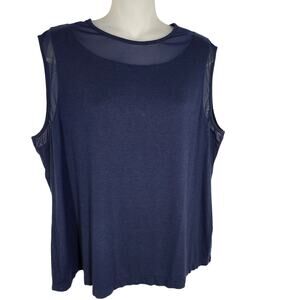 Anatomie Womens Flo Pima Cotton Tank Top Mesh Insert Sleeveless Navy V Neck Back
